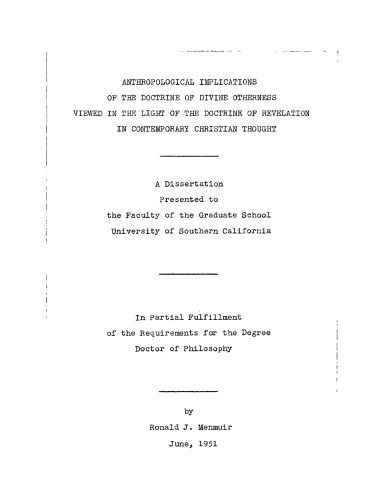 Anthropological implications of the doctrine of Divine Otherness, viewed in the light of the doctrine of Revelation in contemporary Christian thought