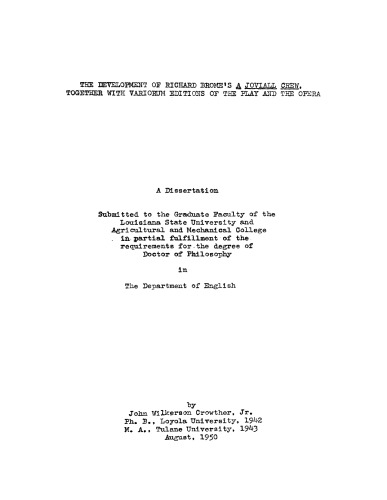 The development of Richard Brome’s "A Joviall Crew"