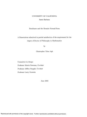 Resultants and the Hermite Normal Form