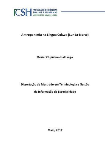 Antroponímia na Língua Cokwe (Lunda-Norte)