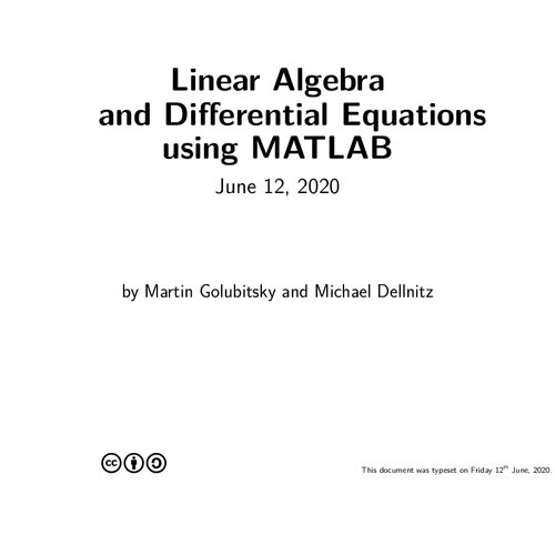 Linear Algebra and Differential Equations using MATLAB