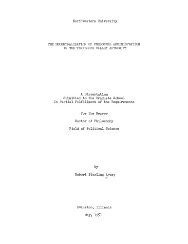 The decentralization of personnel administration in the Tennessee Valley Authority