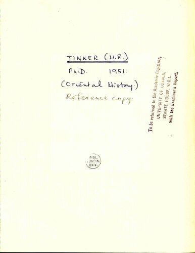 Local Government in India and Burma, 1908 to 1937: A Comparative Study of the Evolution and Working of Local Authorities in Bombay, the United Provinces and Burma