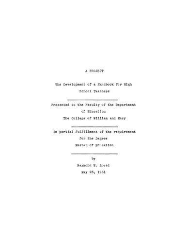 The Development of a Handbook for High School Teachers