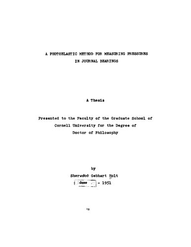 A Photoelastic Method for Measuring Pressures in Journal Bearings