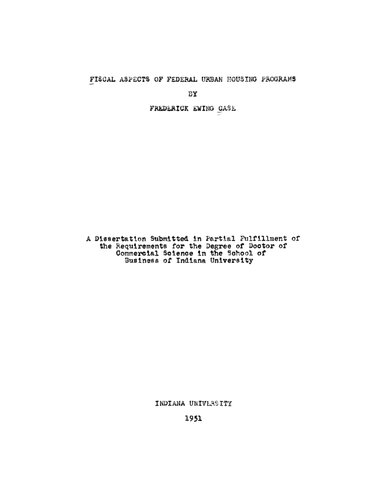 Fiscal aspects of federal urban housing programs