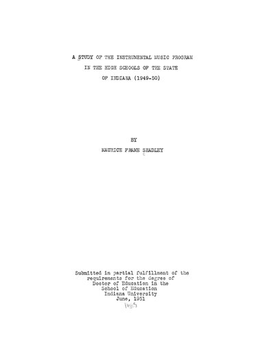 A study of the instrumental music program in the high schools of the state of Indiana