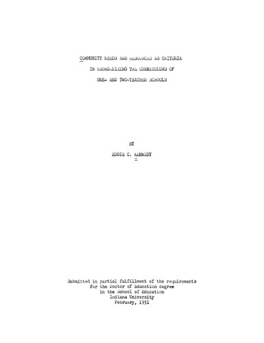 Community assets and liabilities as criteria in reorganizing the curricula of one-teacher and two-teacher schools