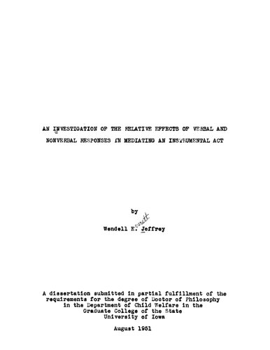 An investigation of the relative effects of verbal and nonverbal responses in mediating an instrumental act