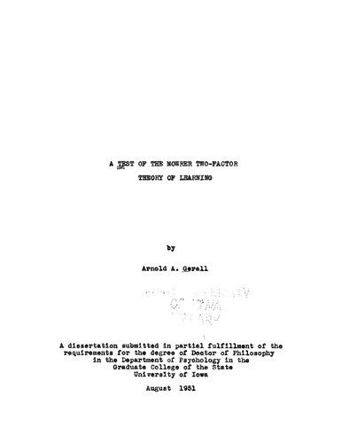 A Test of the Mowrer Two-factor Theory of Learning