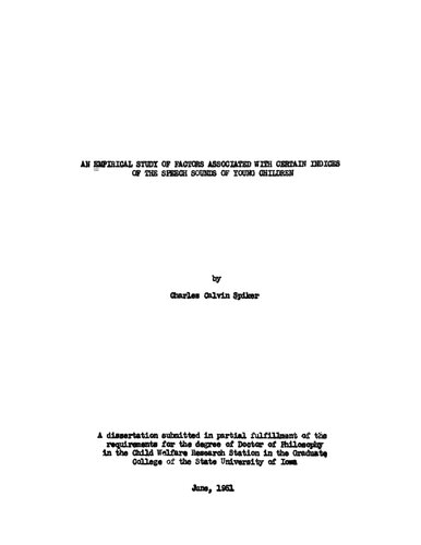 An empirical study of factors associated with certain indices of the speech sound of young children