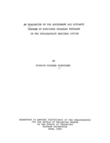 An evaluation of the advisement and guidance program of seriously disabled veterans in the Indianapolis regional office