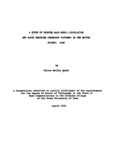 A Study of Printed Mass Media Circulation and Radio Receiver Ownership Patterns in the United States: 1950