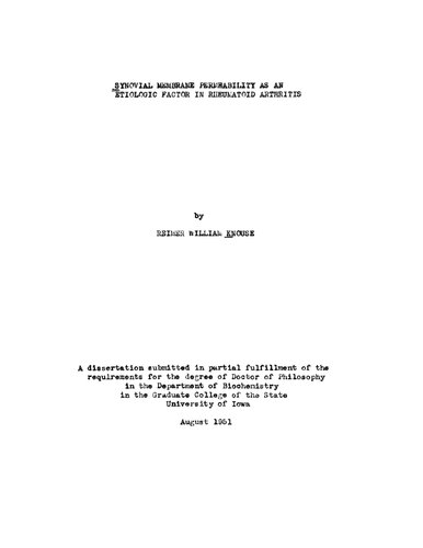 Synovial Membrane Permeability as an Etiologic Factor in Rheumatoid Arthritis