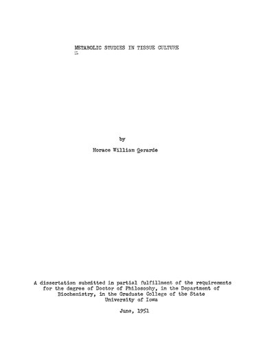 Metabolic Studies in Tissue Culture