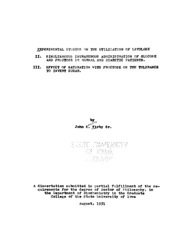 Experimental Studies of the Utilization of Levulose