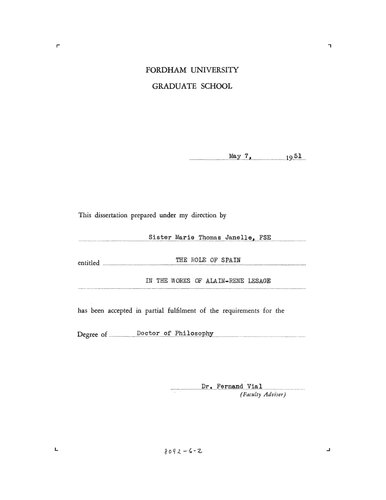 The Role of Spain in the Works of Alain-Rene Lesage