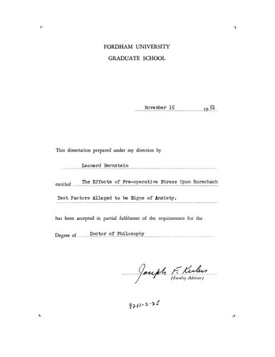 The Effects of Pre-Operative Stress Upon Rorschach Test Factors Alleged to Be Signs of Anxiety