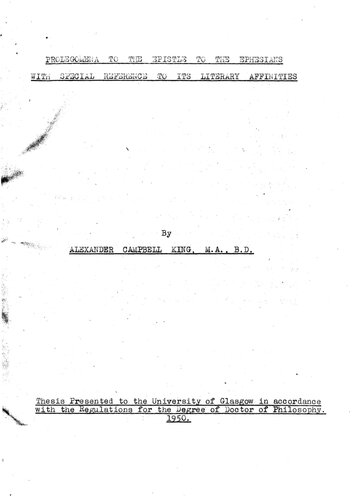 Prolegomena to the Epistle to the Ephesians with Special Reference to Its Literary Affinities