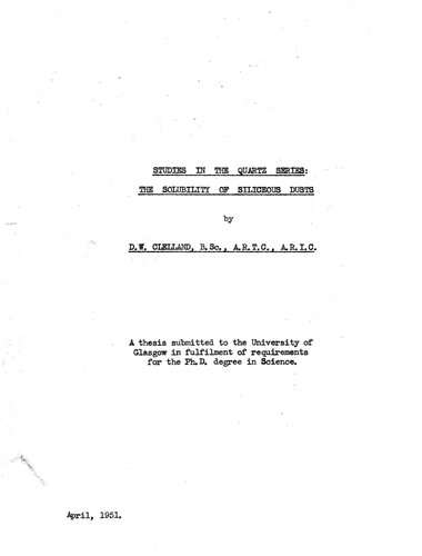 Studies in the Quartz Series: The Solubility of Siliceous Dusts