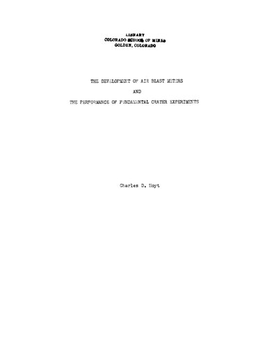 The Development of Air Blast Meters and the Performance of Fundamental Crater Experiments