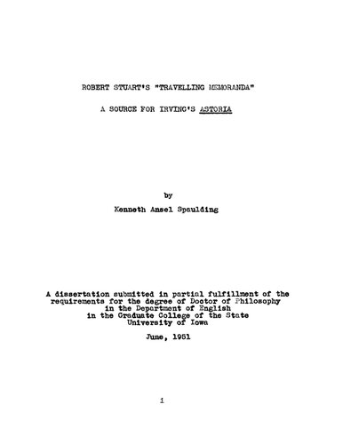 Robert Stuart's "Traveling Memoranda": A Source for Irving's  Astoria