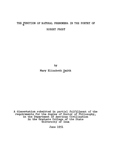 The Function of Natural Phenomena in the Poetry of Robert Frost