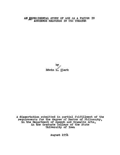 An Experimental Study of Age as a Factor in Audience Response in the Theater