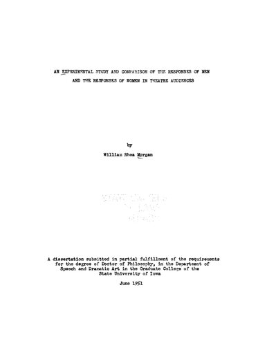 An Experimental Study and Comparison of the Responses of Men and the Responses of Women in Theatre Audiences