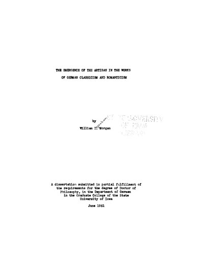 The Emergence of the Artisan in the Works of German Classicism and Romanticism