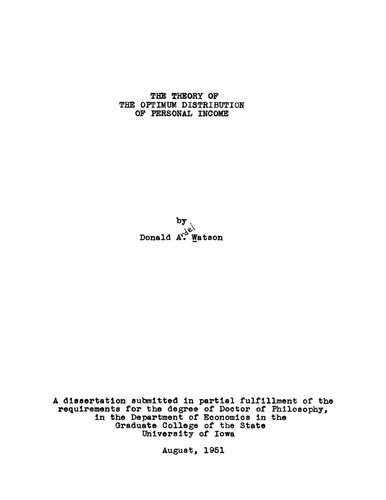 The Theory of the Optimum Distribution of Personal Income
