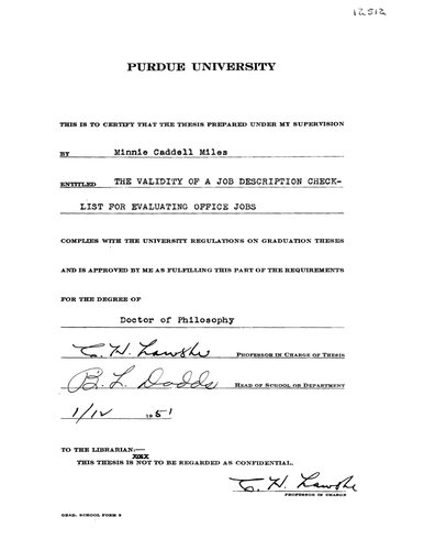 The Validity of a Job Description Check-List for Evaluating Office Jobs