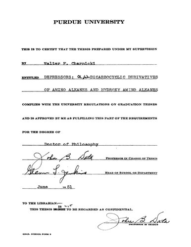 Depressors: α,ω-Dicarbocyclic Derivatives of Amino Alkanes and Hydroxy Amino Alkanes