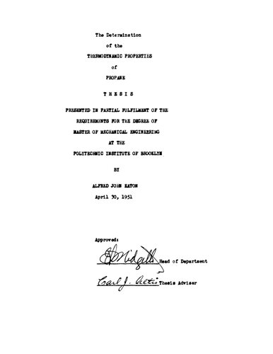 The Determination of the Thermodynamic Properties of Propane