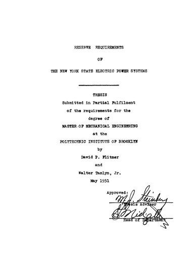 Reserve Requirements of the New York State Electric Power Systems