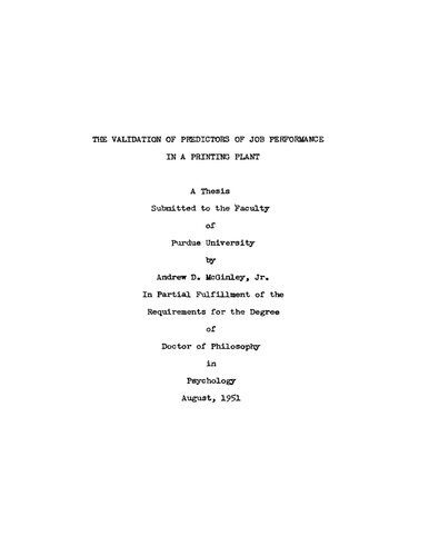 The Validation of Predictors of Job Performance in a Printing Plant