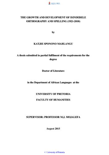 The growth and development of isiNdebele orthography and spelling (1921-2010)