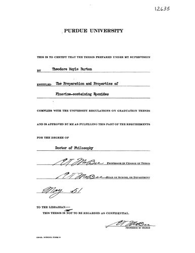 The Preparation and Properties of Fluorine-Containing Epoxides