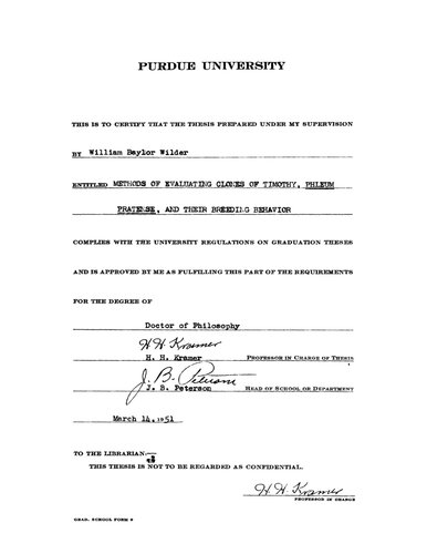 Methods of Evaluating Clones of Timothy, Phleum Pratense, and Their Breeding Behavior