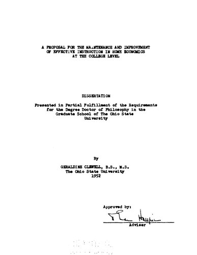 A PROPOSAL FOR THE MAINTENANCE AND IMPROVEMENT OF EFFECTIVE INSTRUCTION IN HOME ECONOMICS AT THE COLLEGE LEVEL