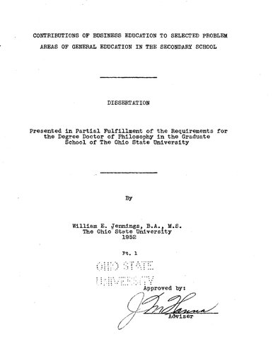 CONTRIBUTIONS OF BUSINESS EDUCATION TO SELECTED PROBLEM AREAS OF GENERAL EDUCATION IN THE SECONDARY SCHOOL