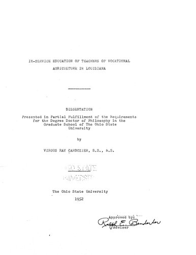 INSERVICE EDUCATION OF TEACHERS OF VOCATIONAL AGRICULTURE IN LOUISIANA