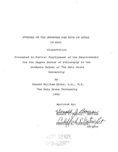 STUDIES ON THE EUROPEAN RED MITE ON APPLE IN OHIO