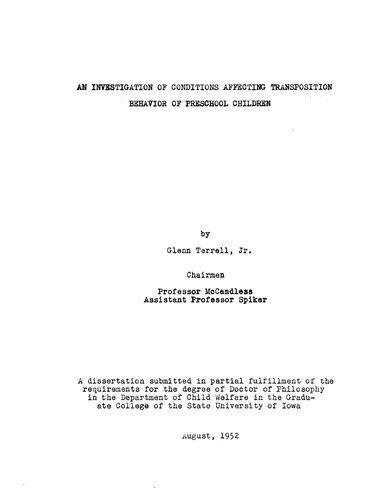 AN INVESTIGATION OF CONDITIONS AFFECTING TRANSPOSITION BEHAVIOR OF PRESCHOOL CHILDREN