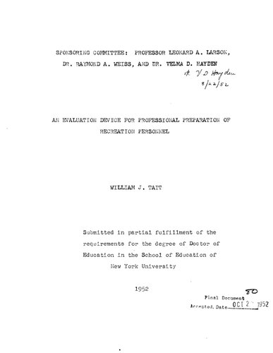 AN EVALUATION DEVICE FOR PROFESSIONAL PREPARATION OF RECREATION PERSONNEL