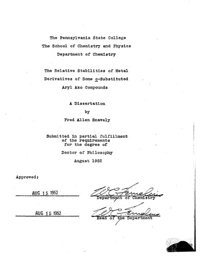 THE RELATIVE STABILITIES OF METAL DERIVATIVES OF SOME )-SUBSTITUTED ARYL AZO COMPOUNDS