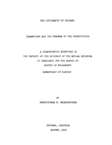 CLASSICISM AND THE FRAMERS OF THE CONSTITUTION