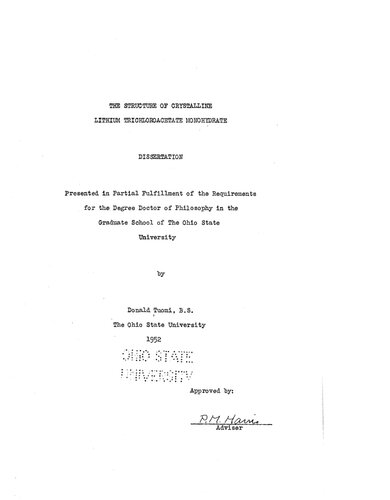 THE STRUCTURE OF CRYSTALLINE LITHIUM TRICHLOROACETATE MONOHYDRATE