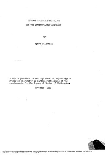 GENERAL TOLERANCE-PREJUDICE AND THE AUTHORITARIAN SYNDROME