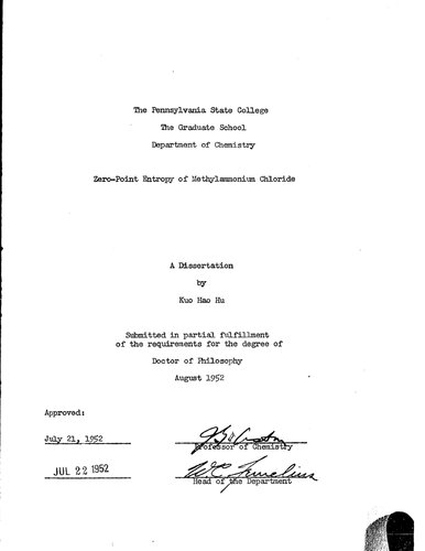 ZERO-POINT ENTROPY OF METHYLAMMONIUM CHLORIDE